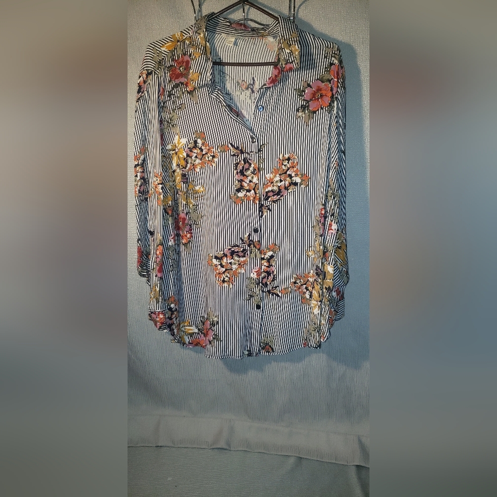 B&W striped and colored floral blouse